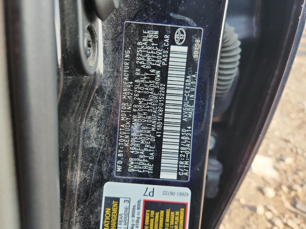 TOYOTA CAMRY 2015 VIN 4T1BD1FK8FU152262 фото 12