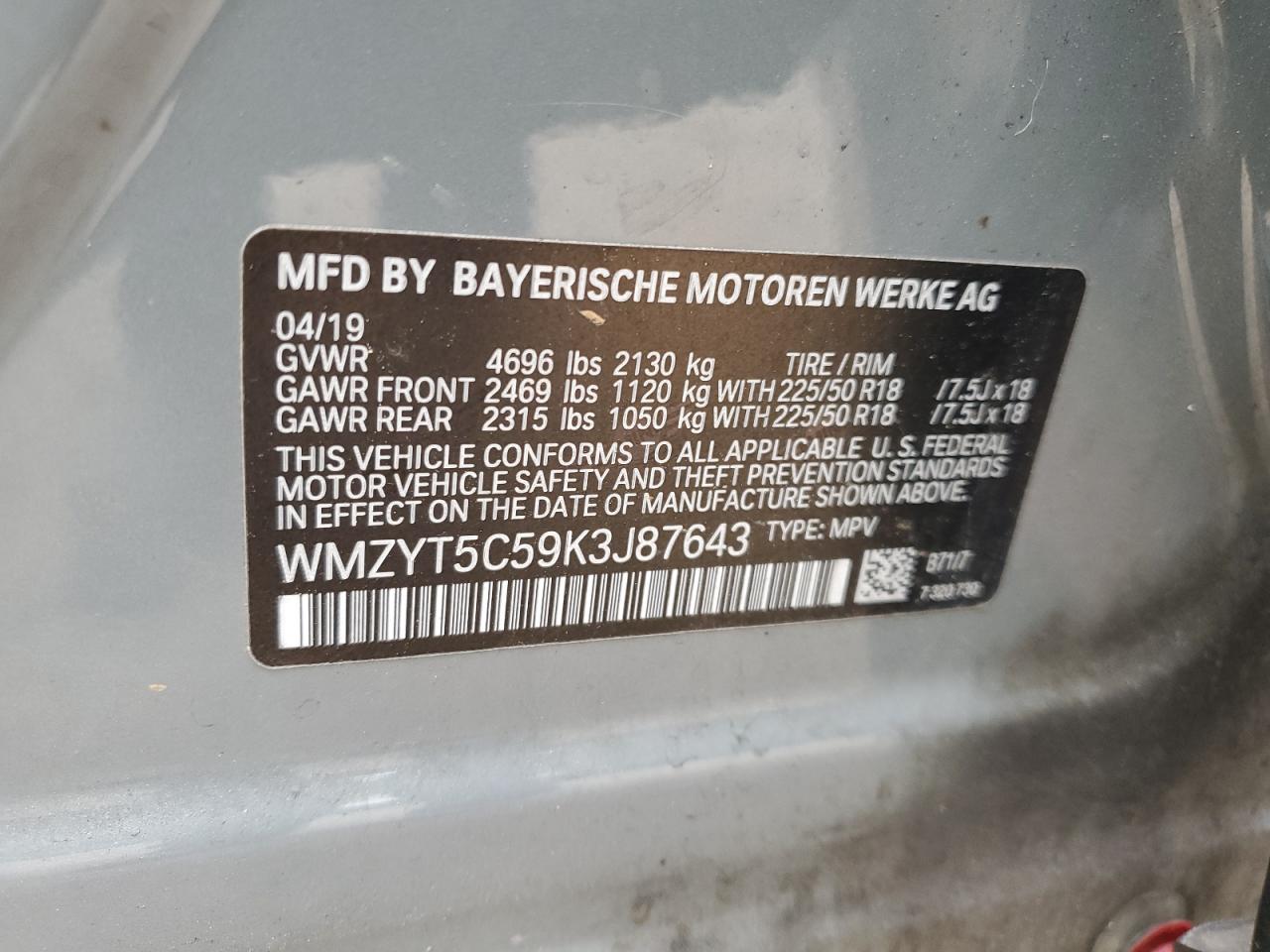 2019 Mini Cooper S Countryman All4 VIN: WMZYT5C59K3J87643 Lot: 62573165