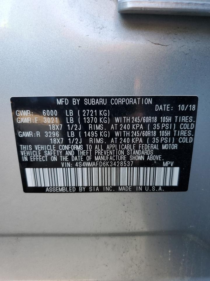 2019 Subaru Ascent Premium VIN: 4S4WMAFD6K3428537 Lot: 62721335