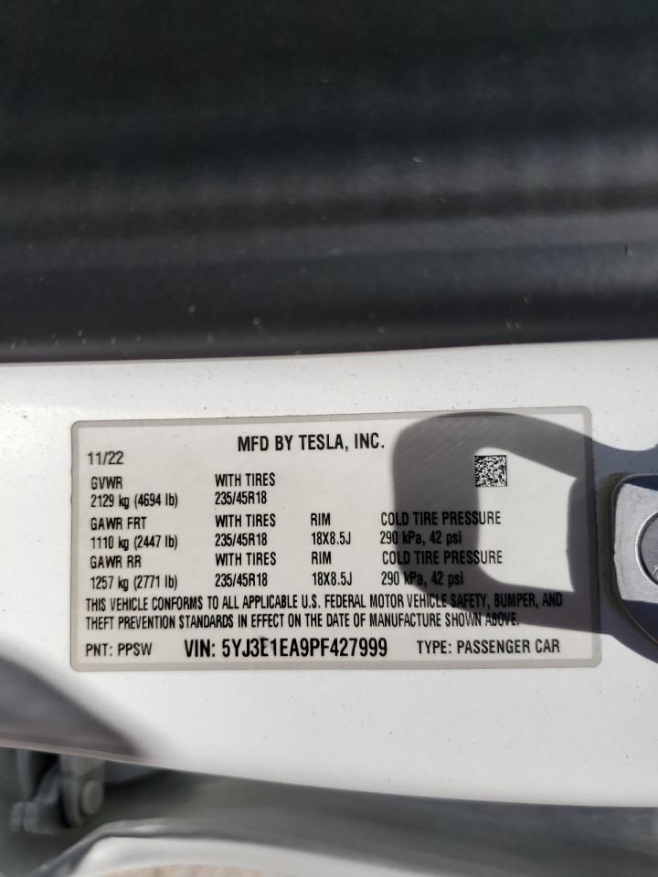 2023 Tesla Model 3 VIN: 5YJ3E1EA9PF427999 Lot: 62459545