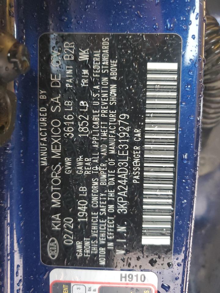 2020 Kia Rio Lx VIN: 3KPA24AD3LE319279 Lot: 61189135