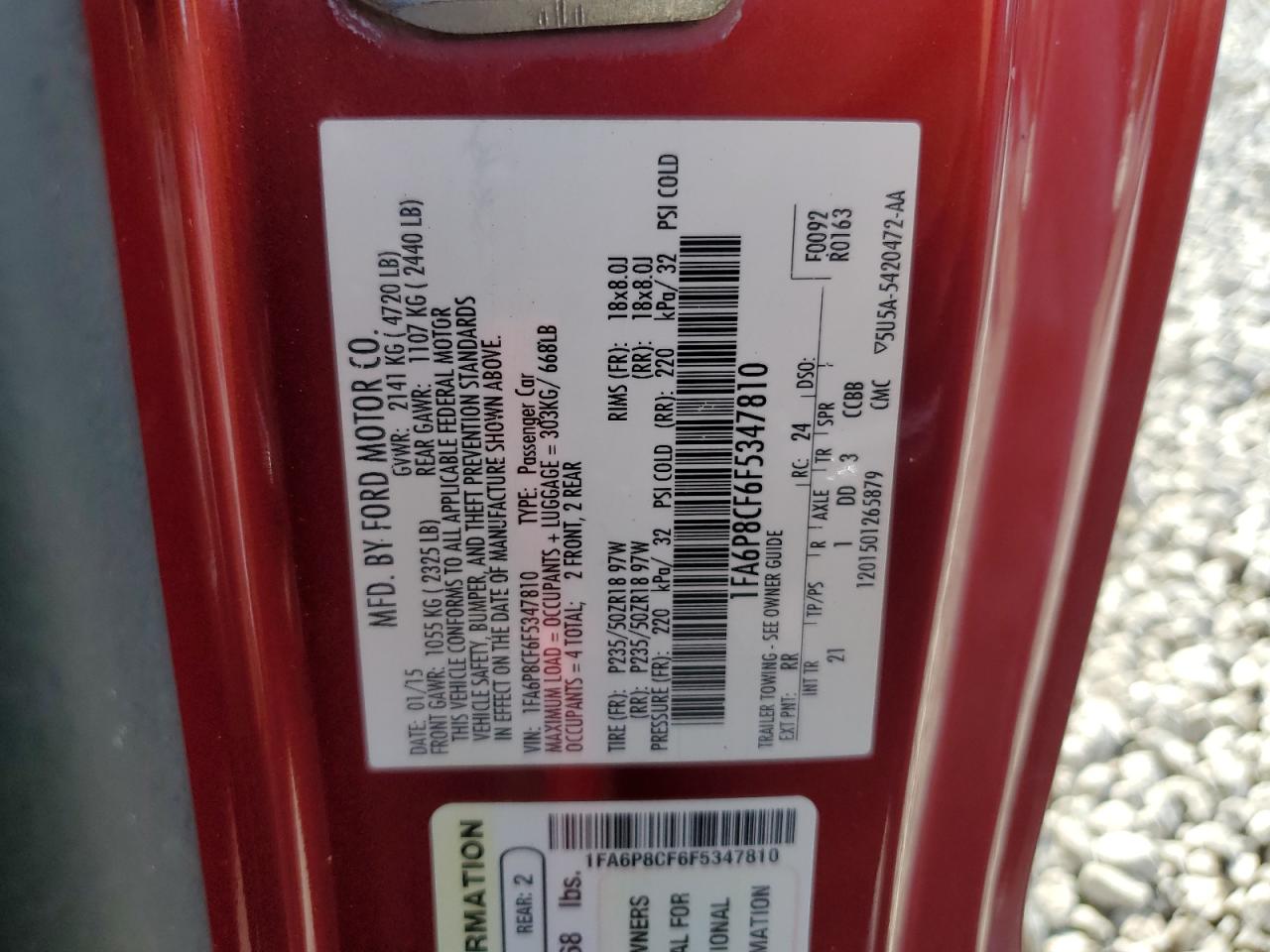 FORD MUSTANG 2015 VIN 1FA6P8CF6F5347810 photo 12