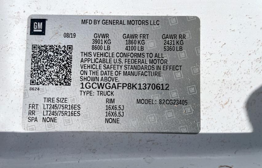 2019 CHEVROLET EXPRESS G2500   