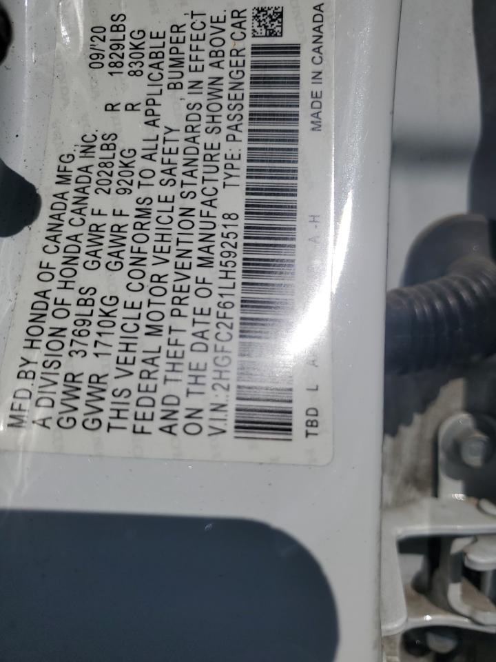 2020 Honda Civic Lx VIN: 2HGFC2F61LH592518 Lot: 63137615