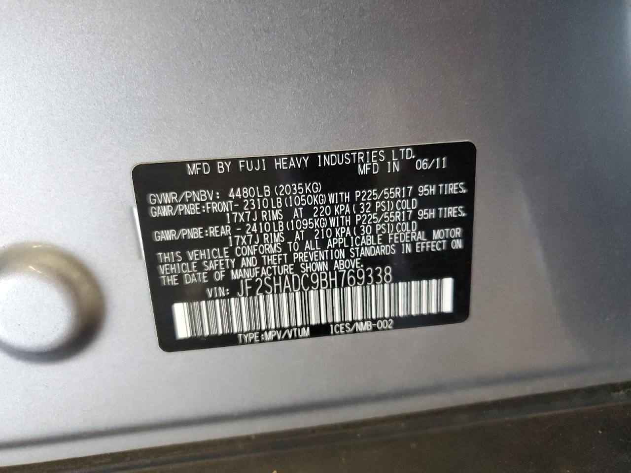 2011 Subaru Forester 2.5X Premium VIN: JF2SHADC9BH769338 Lot: 60451025