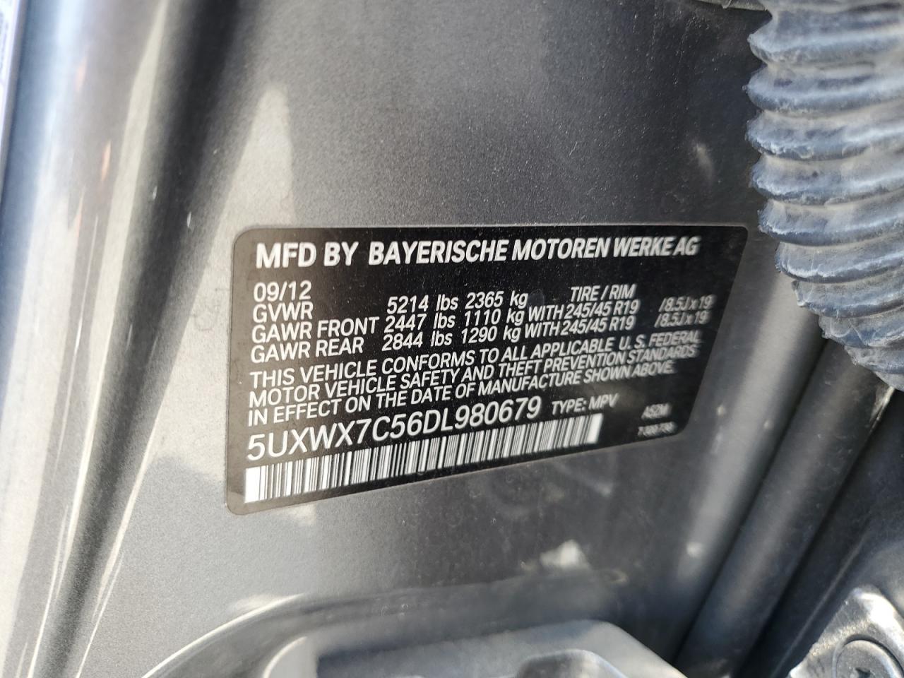 2013 BMW X3 xDrive35I VIN: 5UXWX7C56DL980679 Lot: 62922005