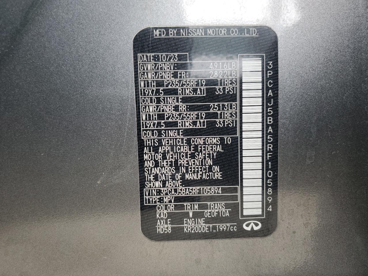 2024 Infiniti Qx50 Luxe VIN: 3PCAJ5BA5RF105894 Lot: 62565715
