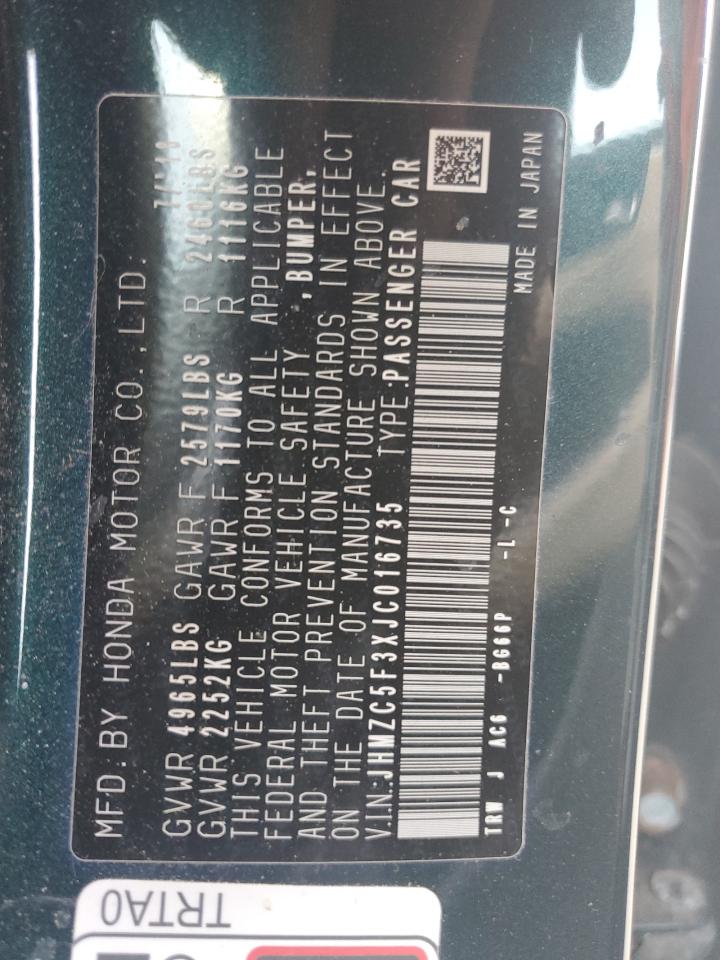 HONDA CLARITY 2018 VIN JHMZC5F3XJC016735 photo 13