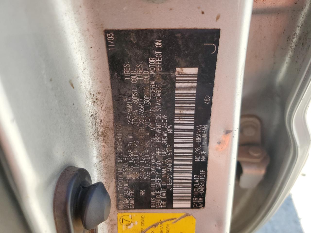 2004 Toyota Highlander VIN: JTEEP21A040016317 Lot: 65478574