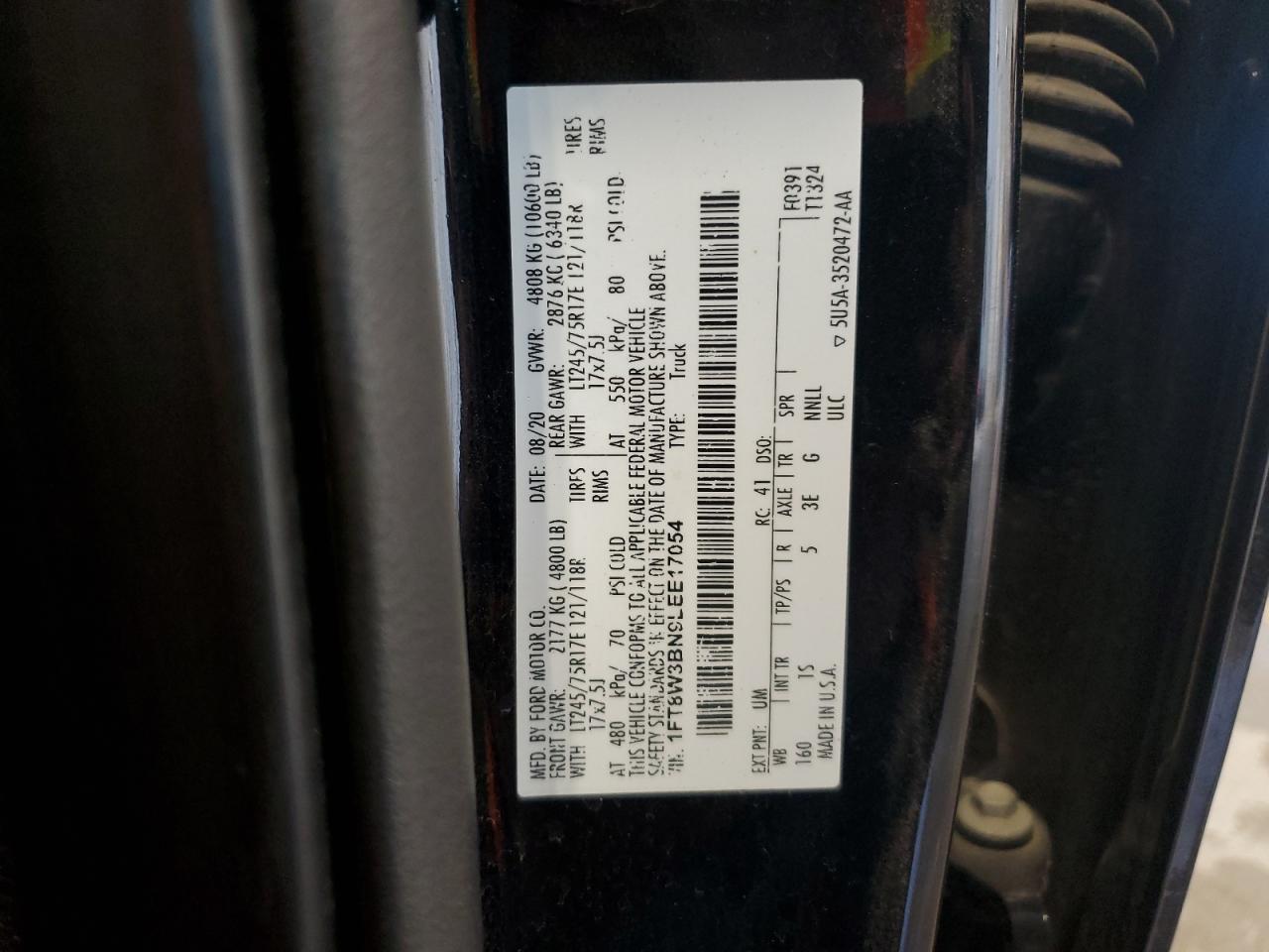 2020 Ford F350 Super Duty VIN: 1FT8W3BN9LEE17054 Lot: 60826325