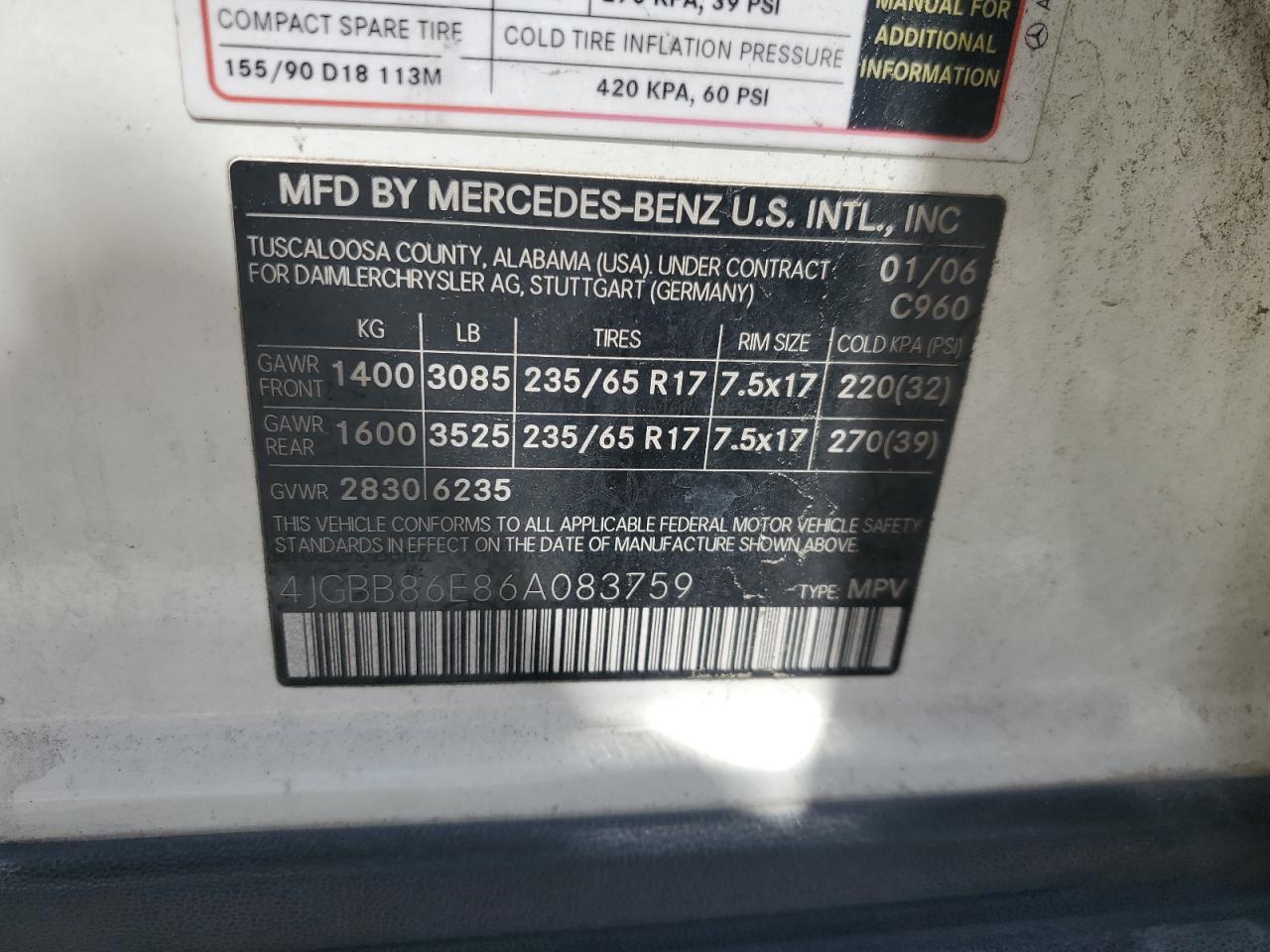 2006 Mercedes-Benz Ml 350 VIN: 4JGBB86E86A083759 Lot: 61184795