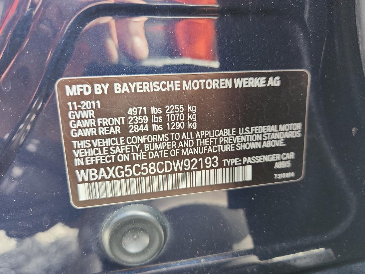 2012 BMW 528 I VIN: WBAXG5C51CC594130 Lot: 61684745