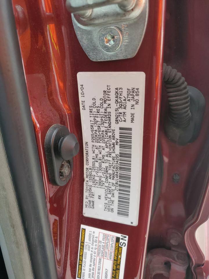 2005 Toyota 4Runner Sr5 VIN: JTEBU14R458034295 Lot: 62894665