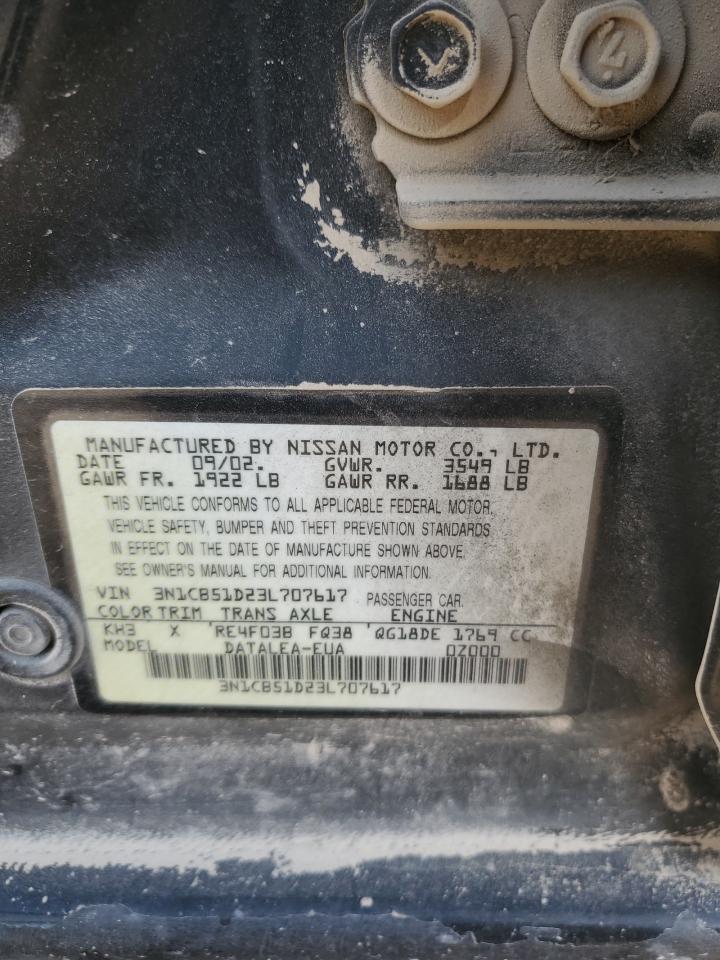 2003 Nissan Sentra Xe VIN: 3N1CB51D23L707617 Lot: 59322055