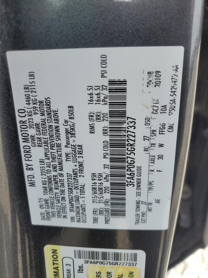 FORD FUSION 2016 VIN 3FA6P0G75GR227337 фото 12