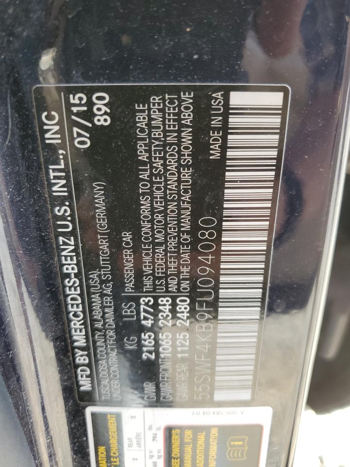 2015 Mercedes-Benz C 300 4Matic VIN: 55SWF4KB9FU094080 Lot: 61033435