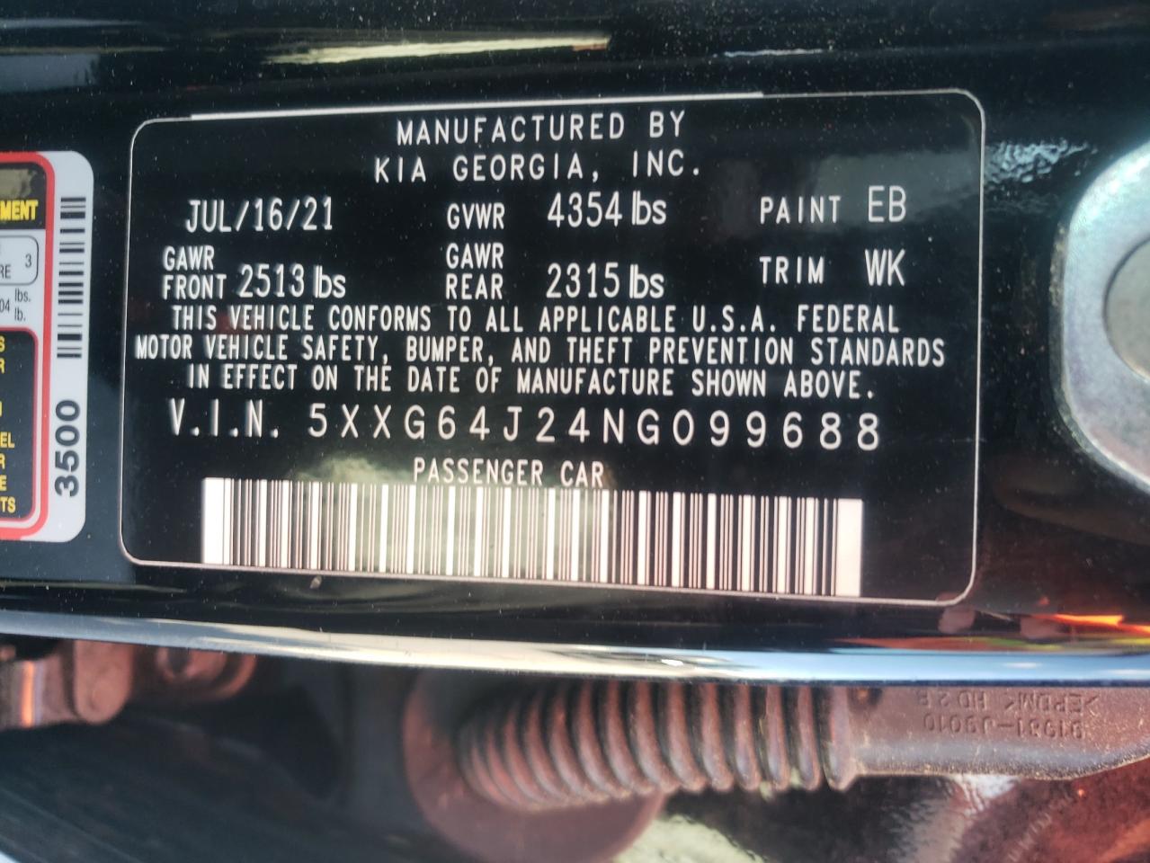 2022 Kia K5 Gt Line VIN: 5XXG64J24NG099688 Lot: 60638425