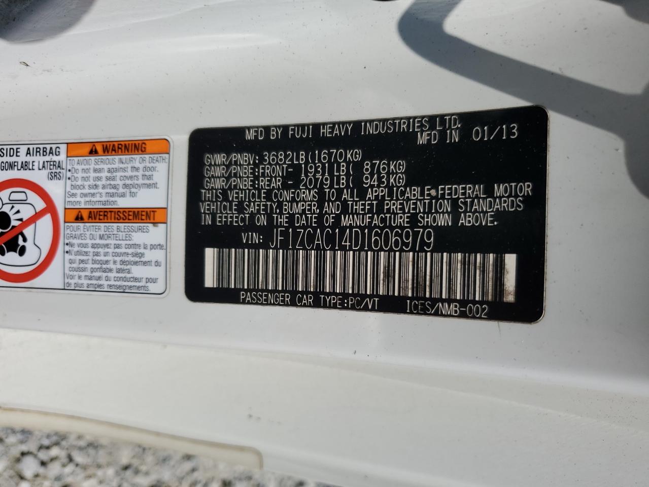 2013 Subaru Brz 2.0 Limited VIN: JF1ZCAC14D1606979 Lot: 60474545