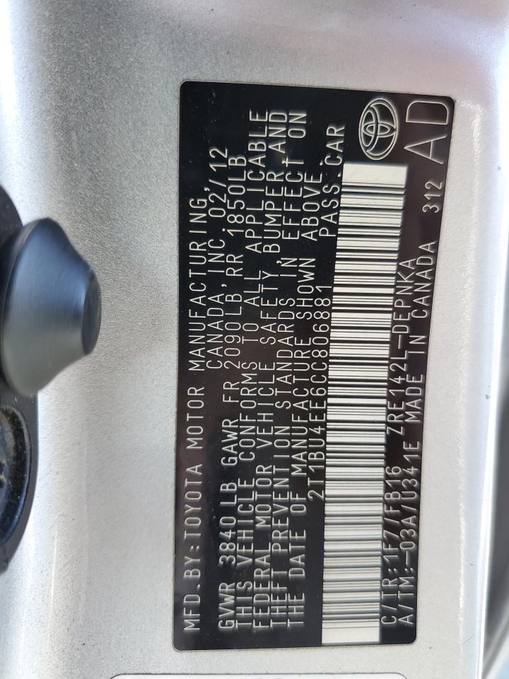 TOYOTA COROLLA 2012 VIN 2T1BU4EE6CC806881 фото 12