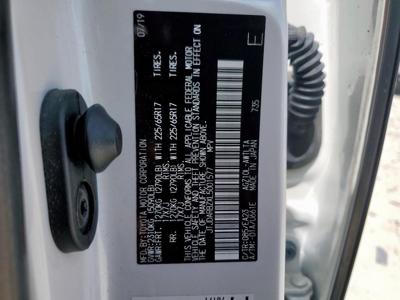 2020 Lexus Nx 300 VIN: JTJDARBZXL5001577 Lot: 60758165