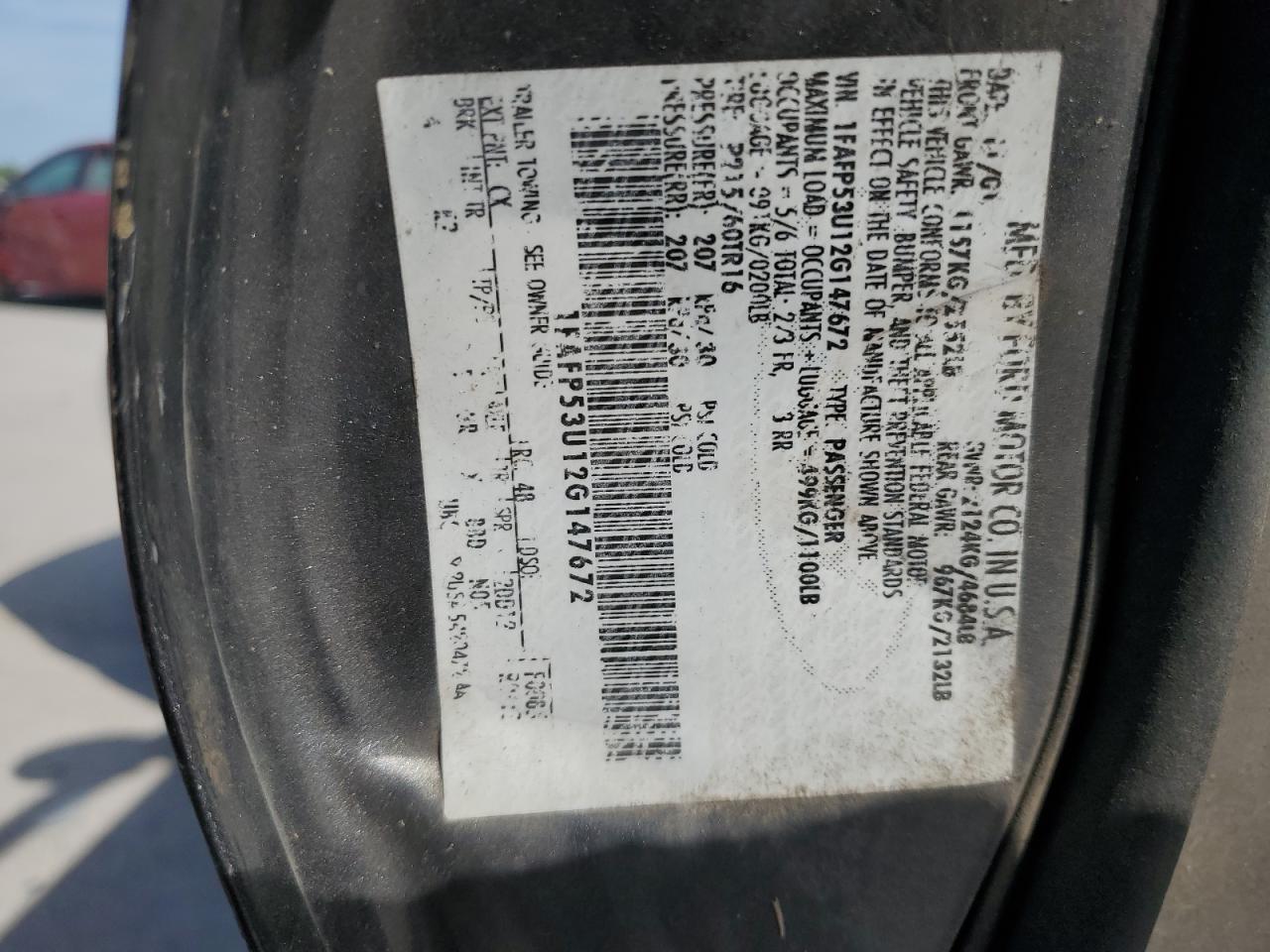 2002 Ford Taurus Se VIN: 1FAFP53U12G147672 Lot: 62173665