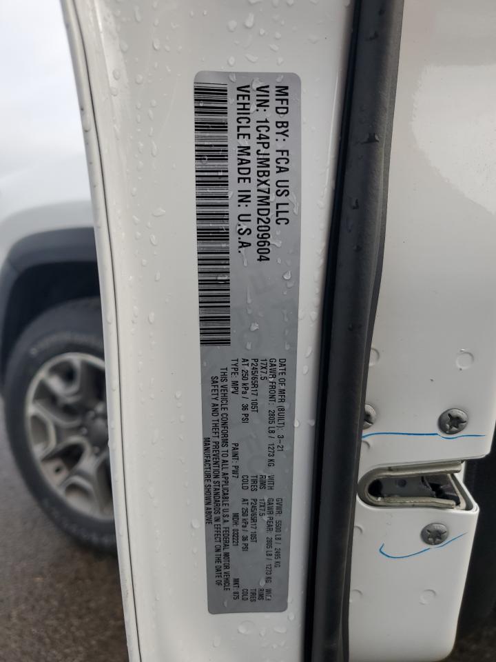 2021 Jeep Cherokee Trailhawk VIN: 1C4PJMBX7MD209604 Lot: 59289355