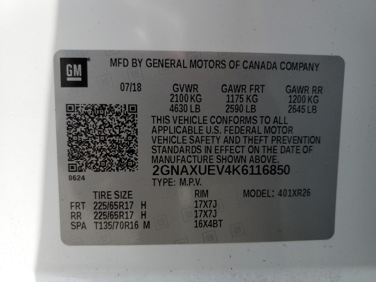 CHEVROLET EQUINOX 2019 VIN 2GNAXUEV4K6116850 фото 13