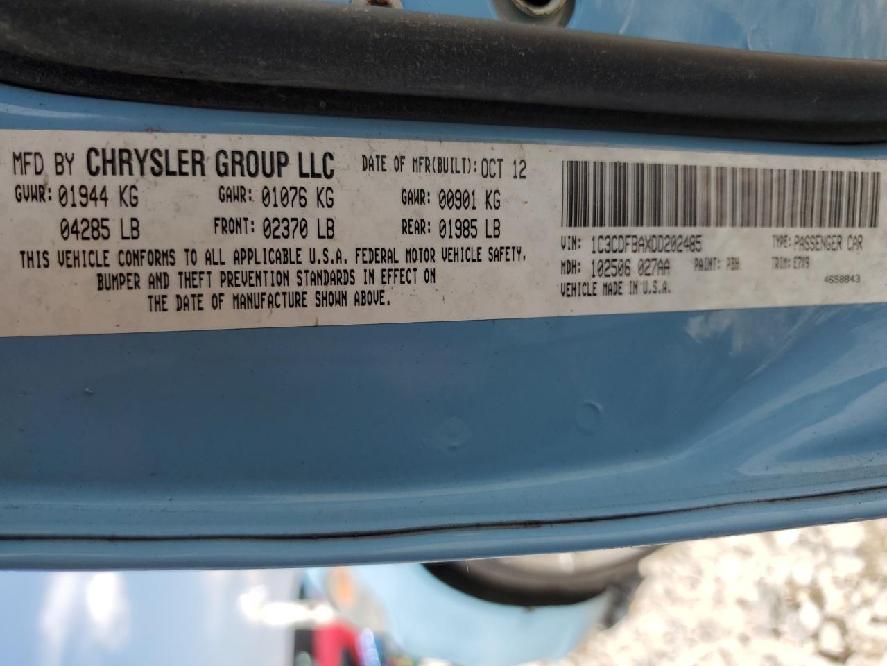 2013 Dodge Dart Sxt VIN: 1C3CDFBAXDD202485 Lot: 61569945