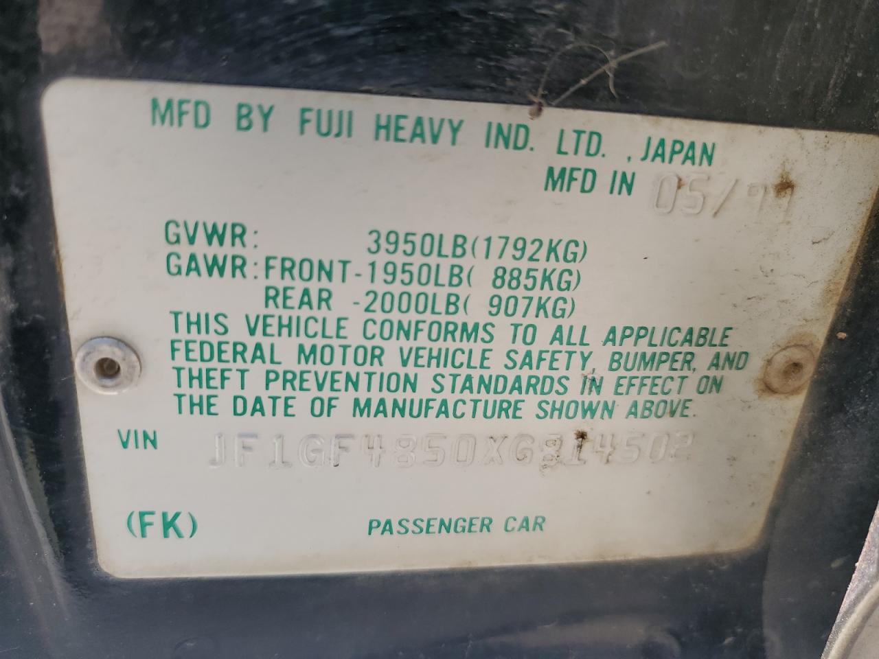 1999 Subaru Impreza Outback Sport VIN: JF1GF4850XG814502 Lot: 61588695