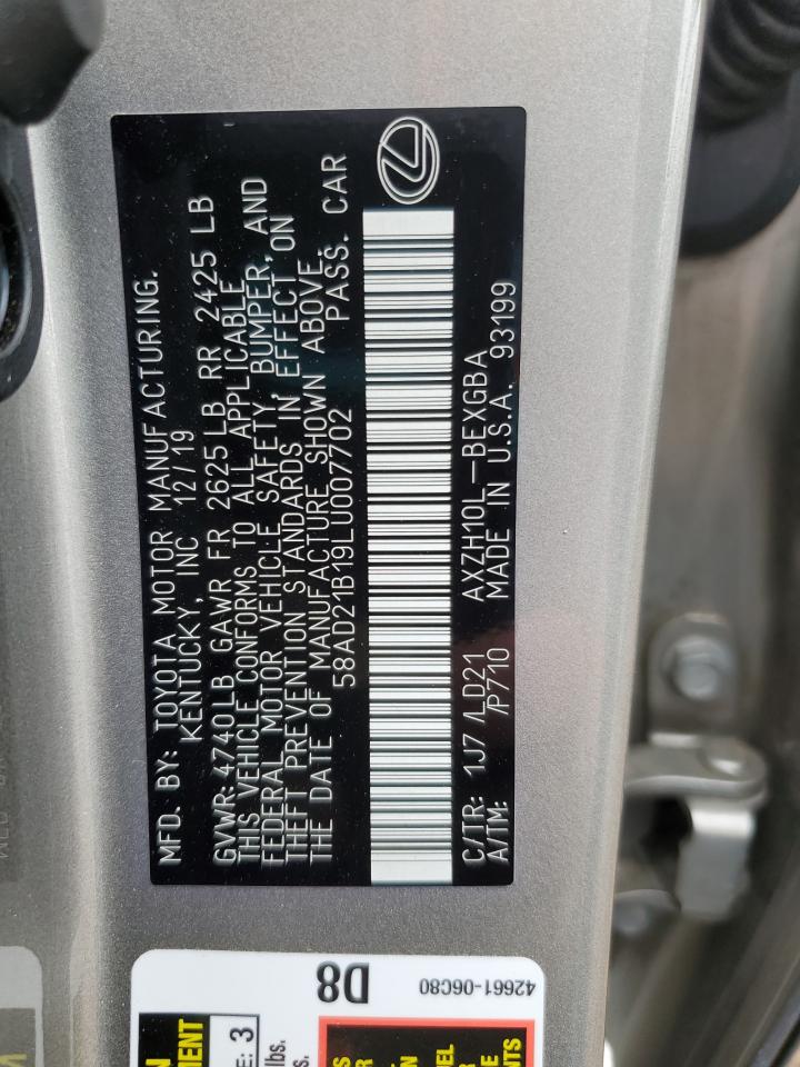 2020 Lexus Es 300H VIN: 58AD21B19LU007702 Lot: 62045245