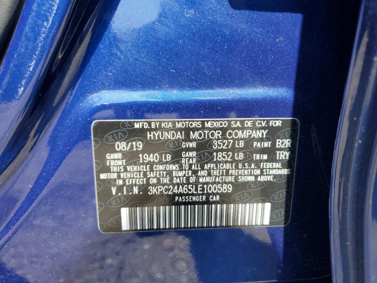 2020 Hyundai Accent Se VIN: 3KPC24A65LE100589 Lot: 61868915