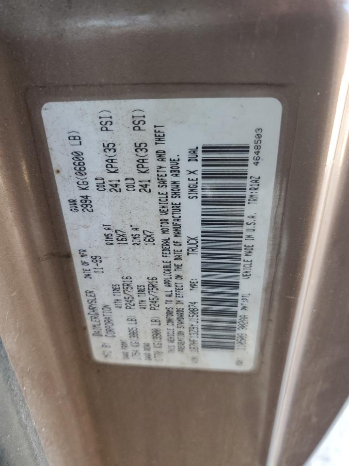 2000 Dodge Ram 1500 VIN: 1B7HF13Z9YJ150874 Lot: 62714255