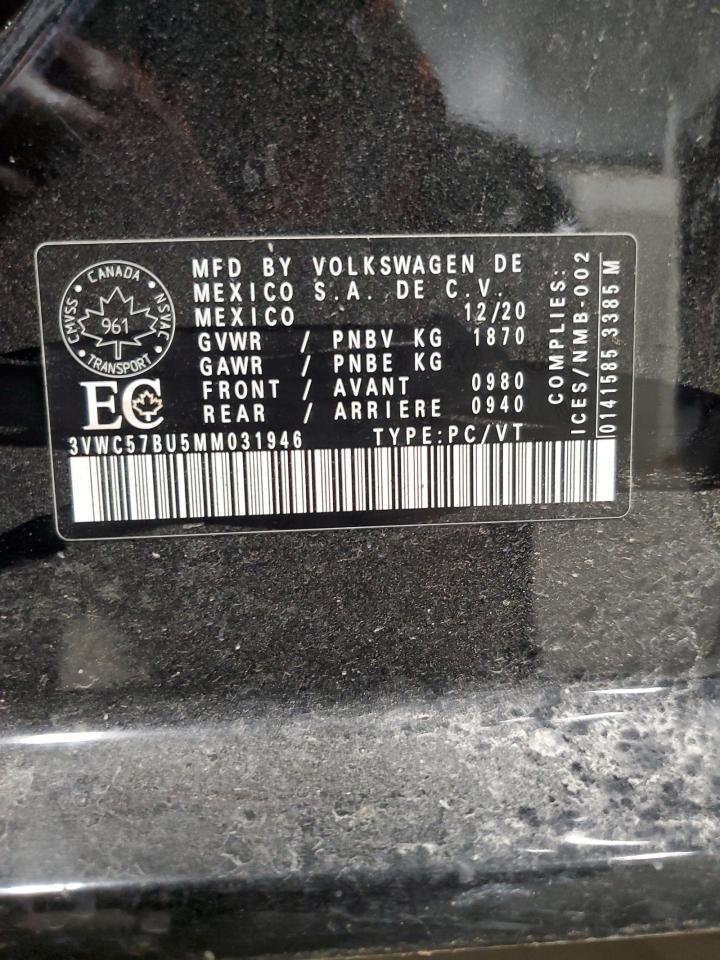 2021 Volkswagen Jetta S VIN: 3VWC57BU5MM031946 Lot: 61606195