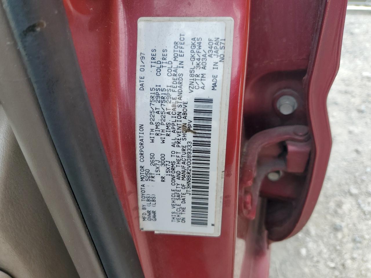 1997 Toyota 4Runner Sr5 VIN: JT3HN86R2V0089333 Lot: 61099795
