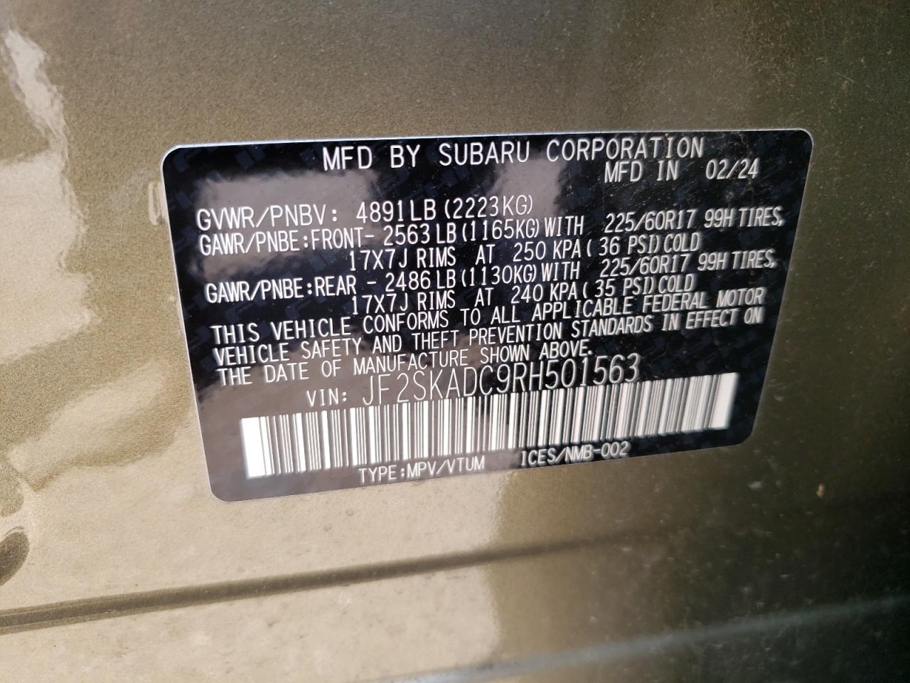 2024 Subaru Forester Premium VIN: JF2SKADC9RH501563 Lot: 62756305