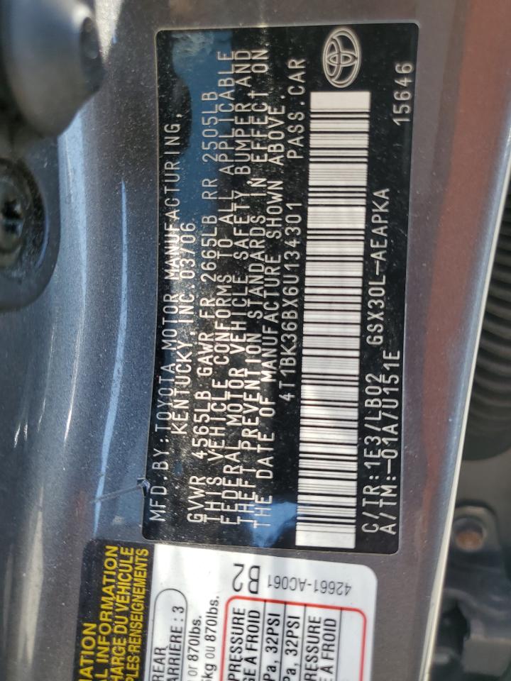 2006 Toyota Avalon Xl VIN: 4T1BK36BX6U134301 Lot: 61985125