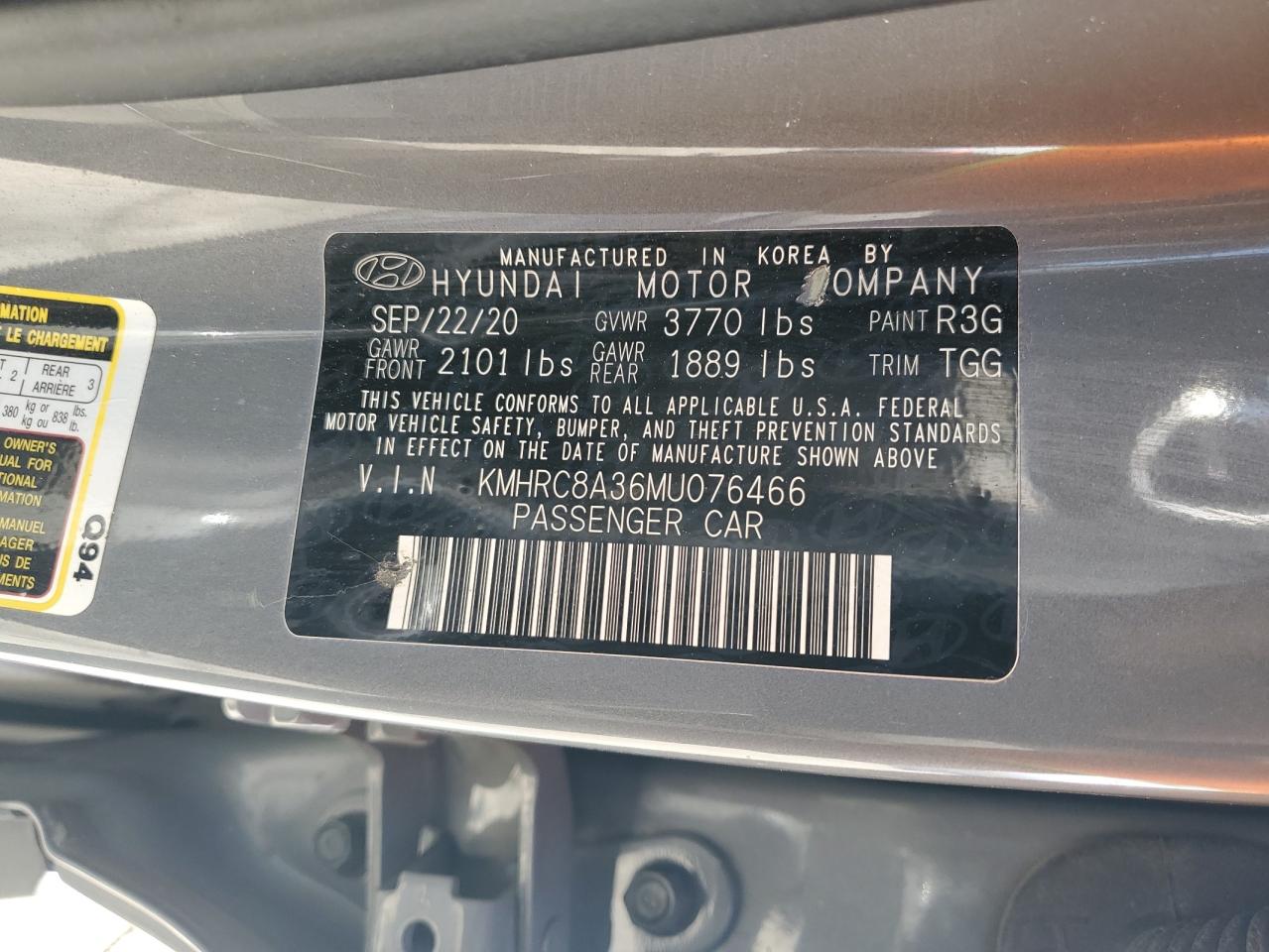 2021 Hyundai Venue Sel VIN: KMHRC8A36MU076466 Lot: 62308055
