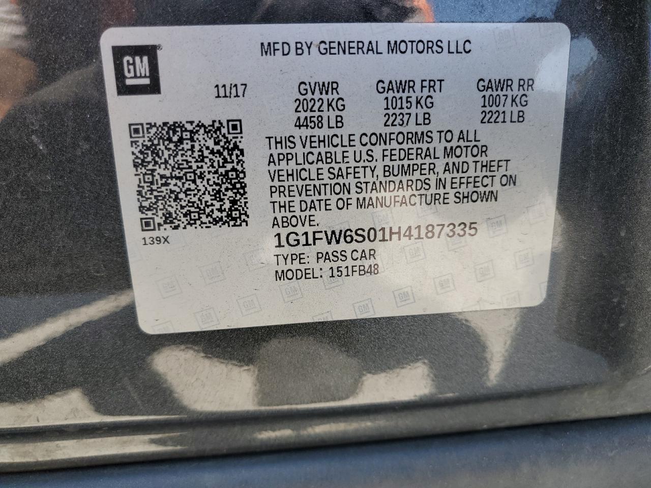 2017 Chevrolet Bolt Ev Lt VIN: 1G1FW6S01H4187335 Lot: 62603895