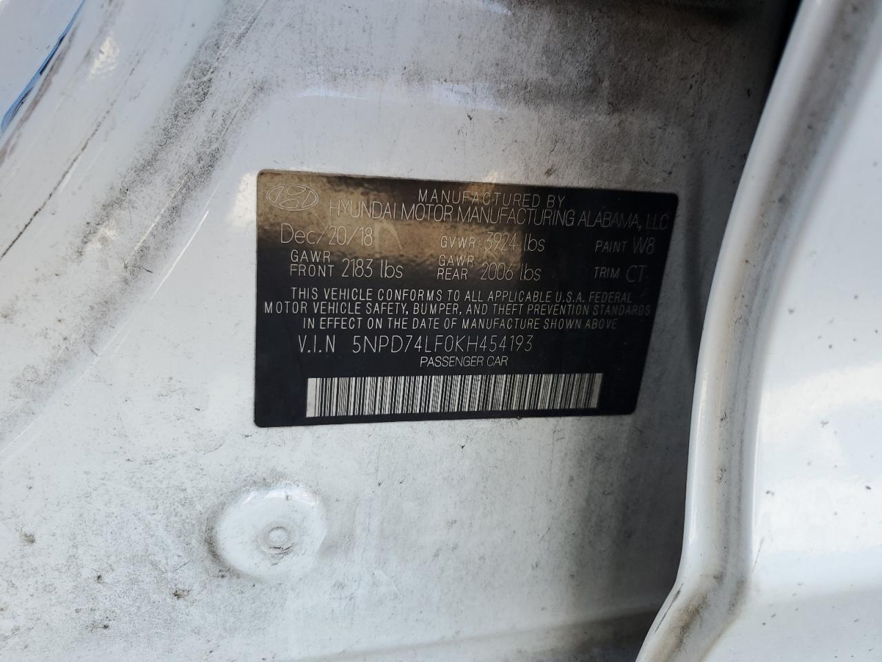 2019 Hyundai Elantra Se VIN: 5NPD74LF0KH454193 Lot: 61914745