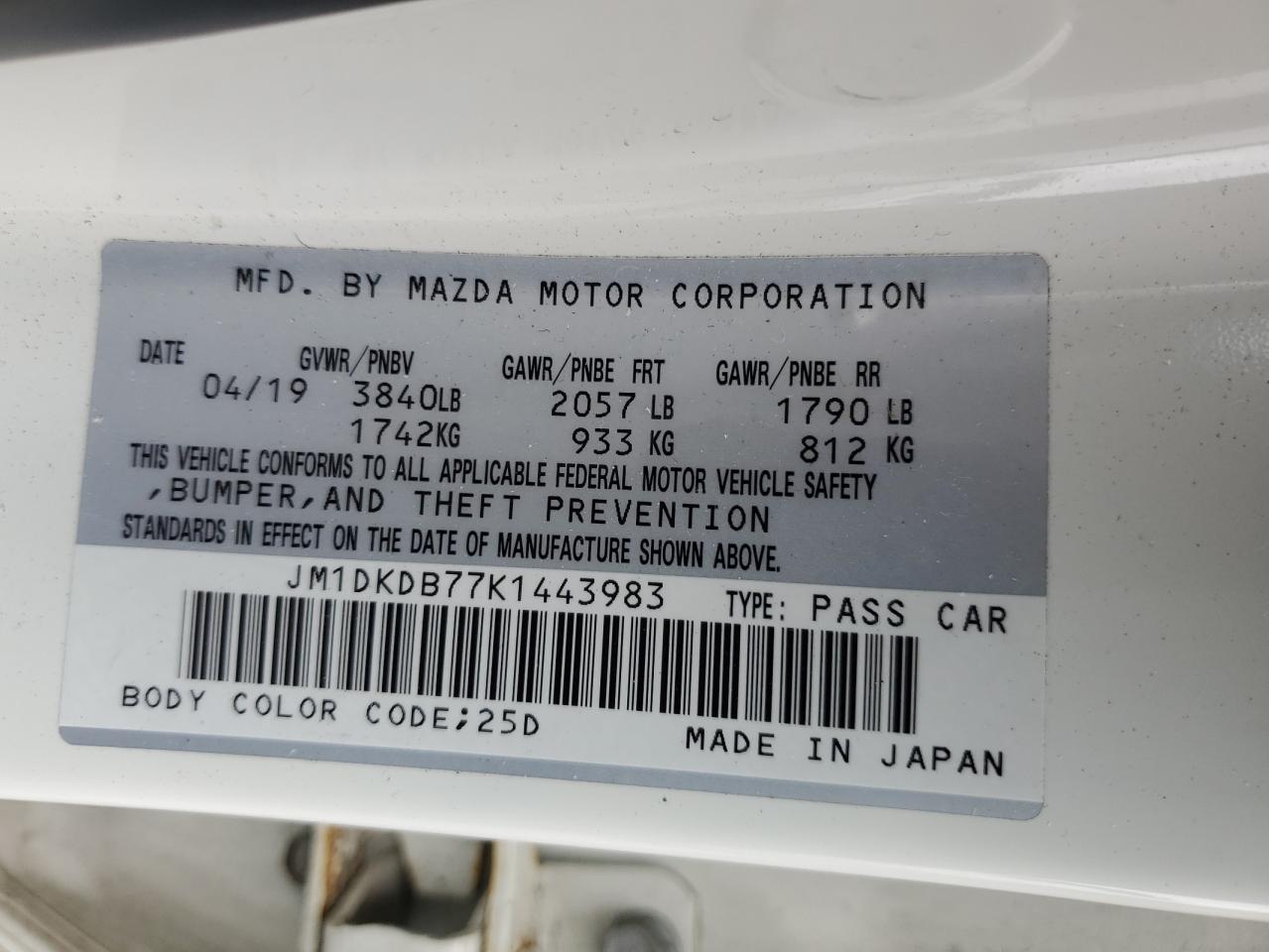2019 Mazda Cx-3 Sport VIN: JM1DKDB77K1443983 Lot: 60374555