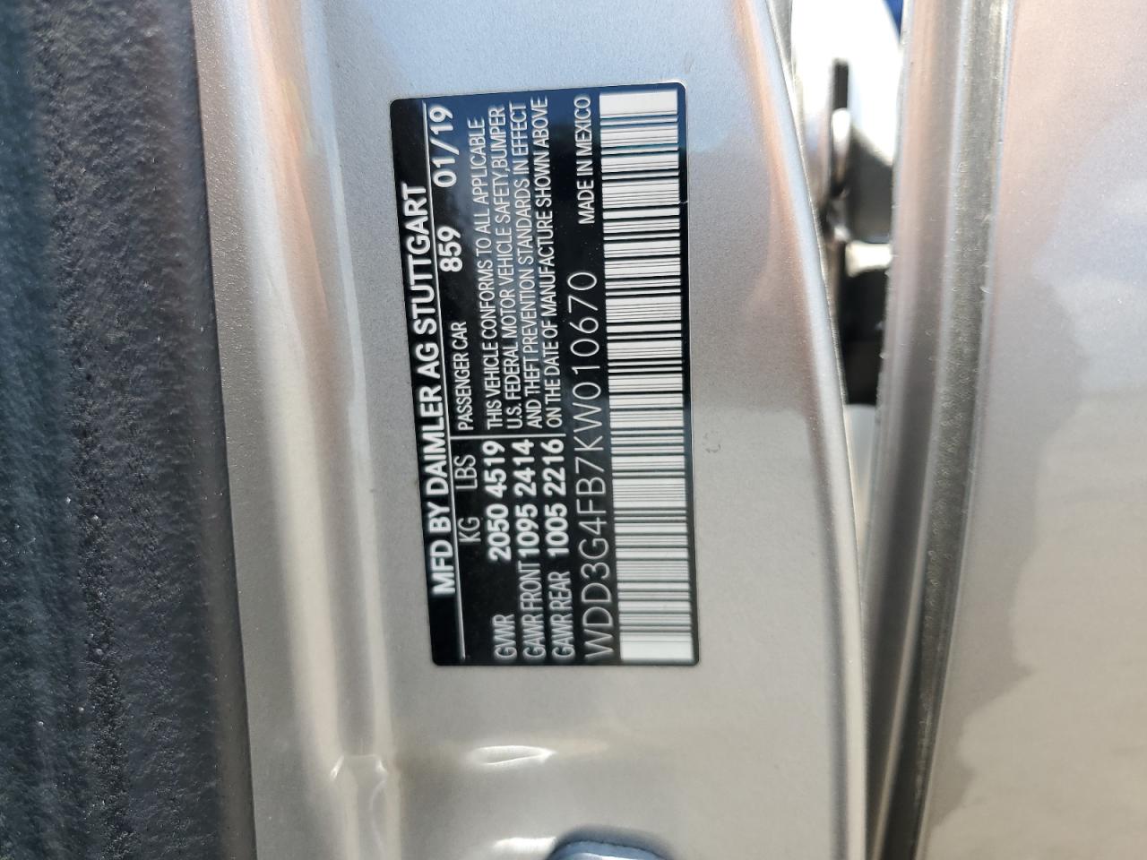 2019 Mercedes-Benz A 220 4Matic VIN: WDD3G4FB7KW010670 Lot: 63070415