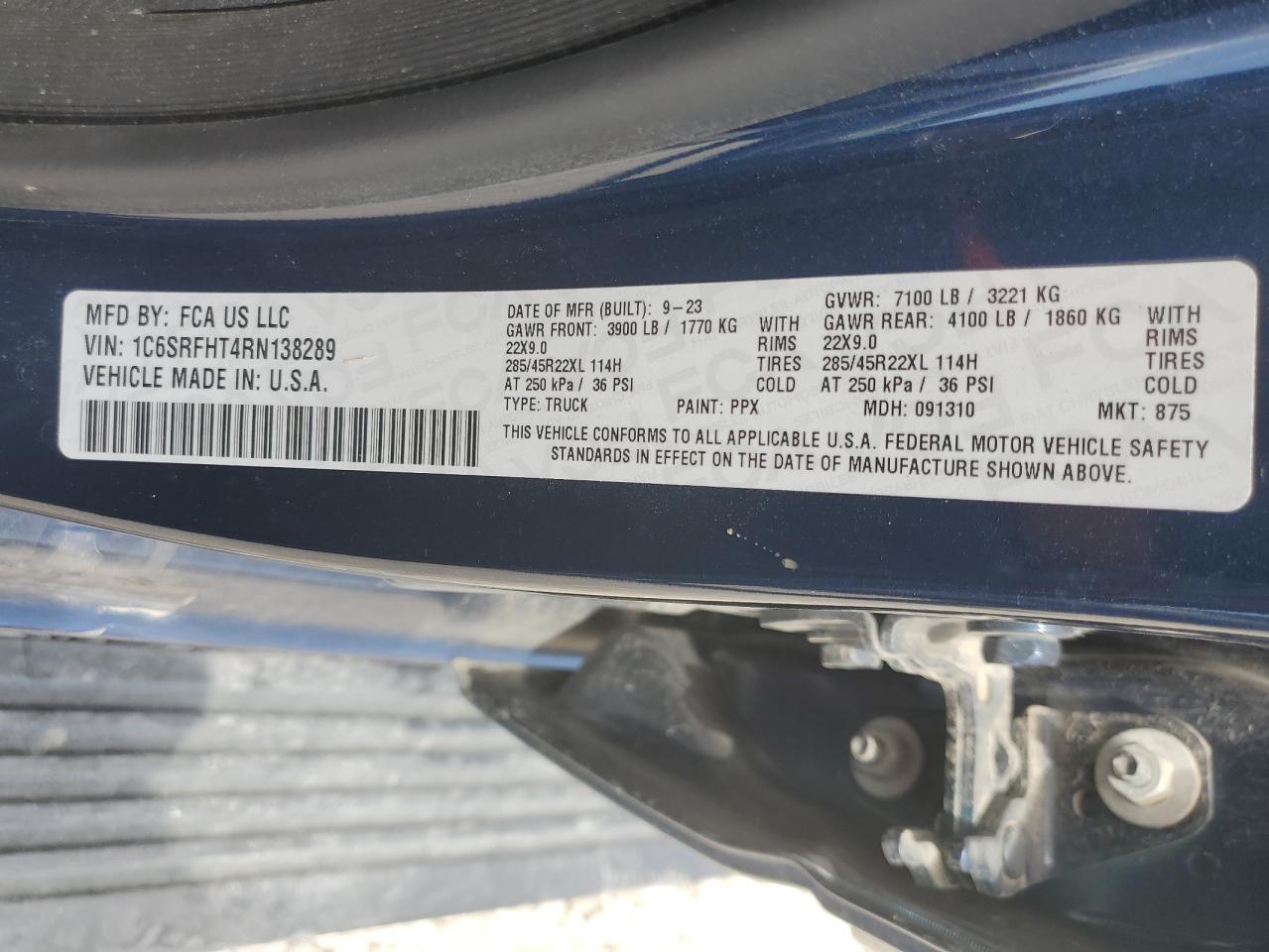 2024 Ram 1500 Limited VIN: 1C6SRFHT4RN138289 Lot: 61088415