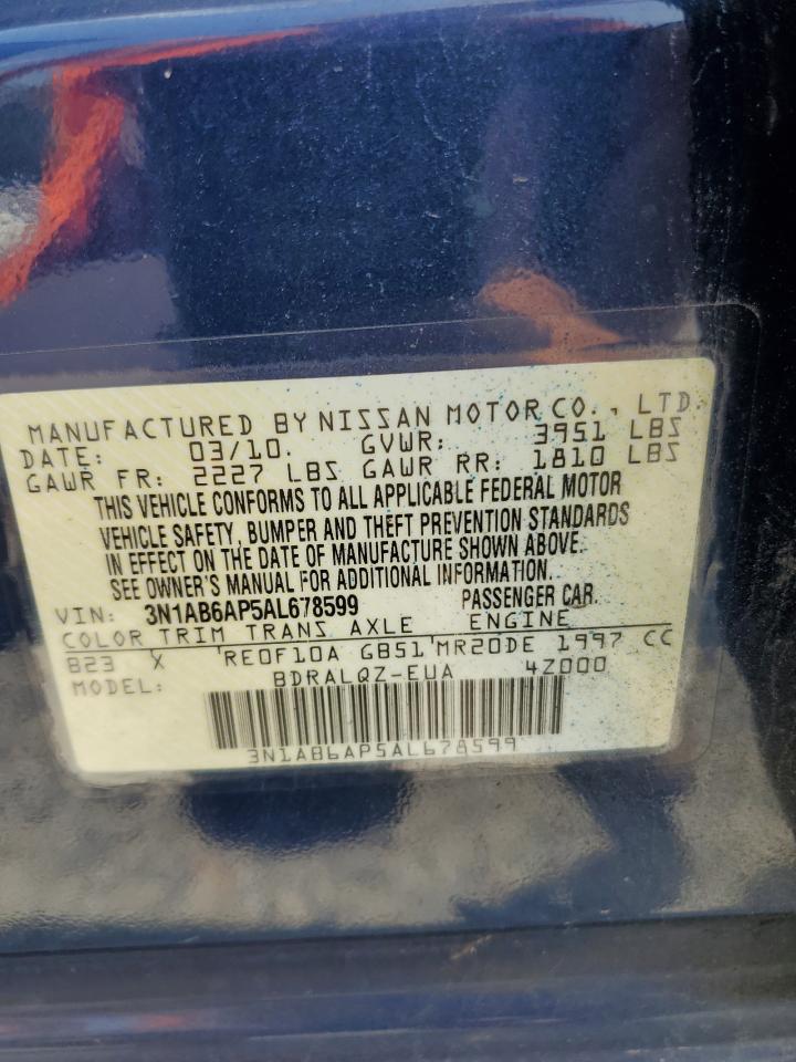2010 Nissan Sentra 2.0 VIN: 3N1AB6AP5AL678599 Lot: 62484895