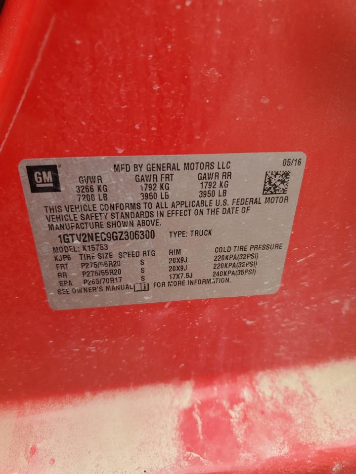 2016 GMC Sierra K1500 Slt VIN: 1GTV2NEC9GZ306300 Lot: 62230275