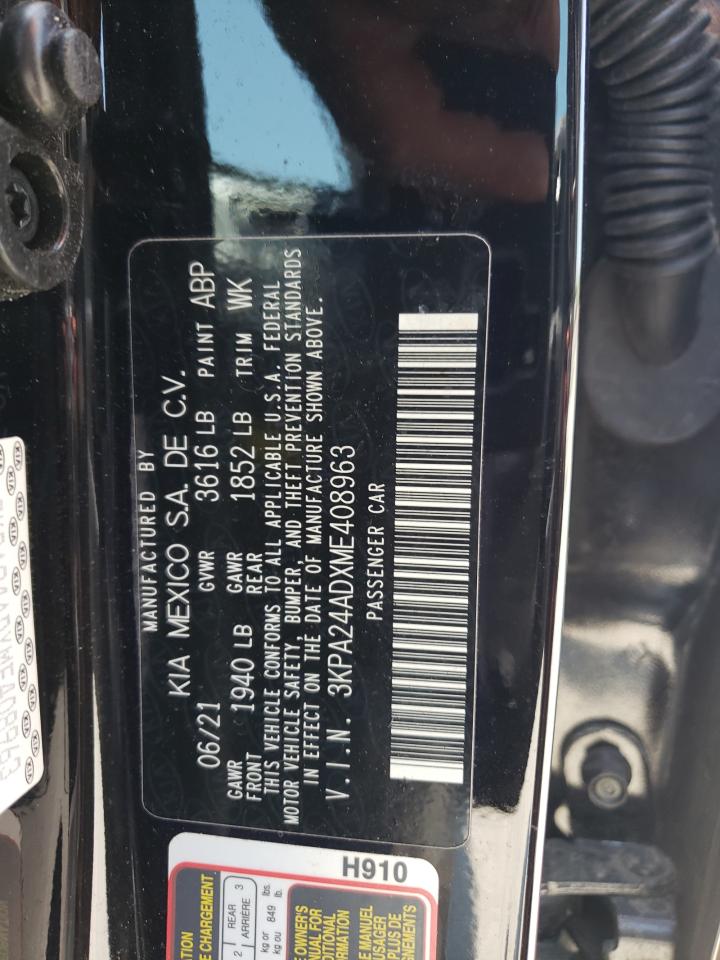 2021 Kia Rio Lx VIN: 3KPA24ADXME408963 Lot: 60093745