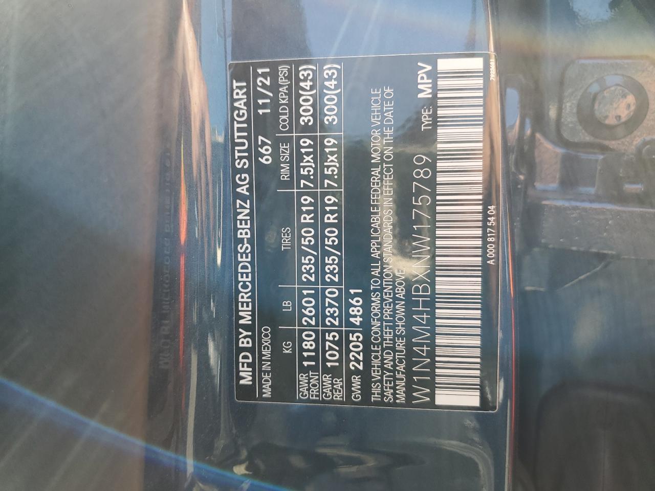 2022 Mercedes-Benz Glb 250 4Matic VIN: W1N4M4HBXNW175789 Lot: 62015595