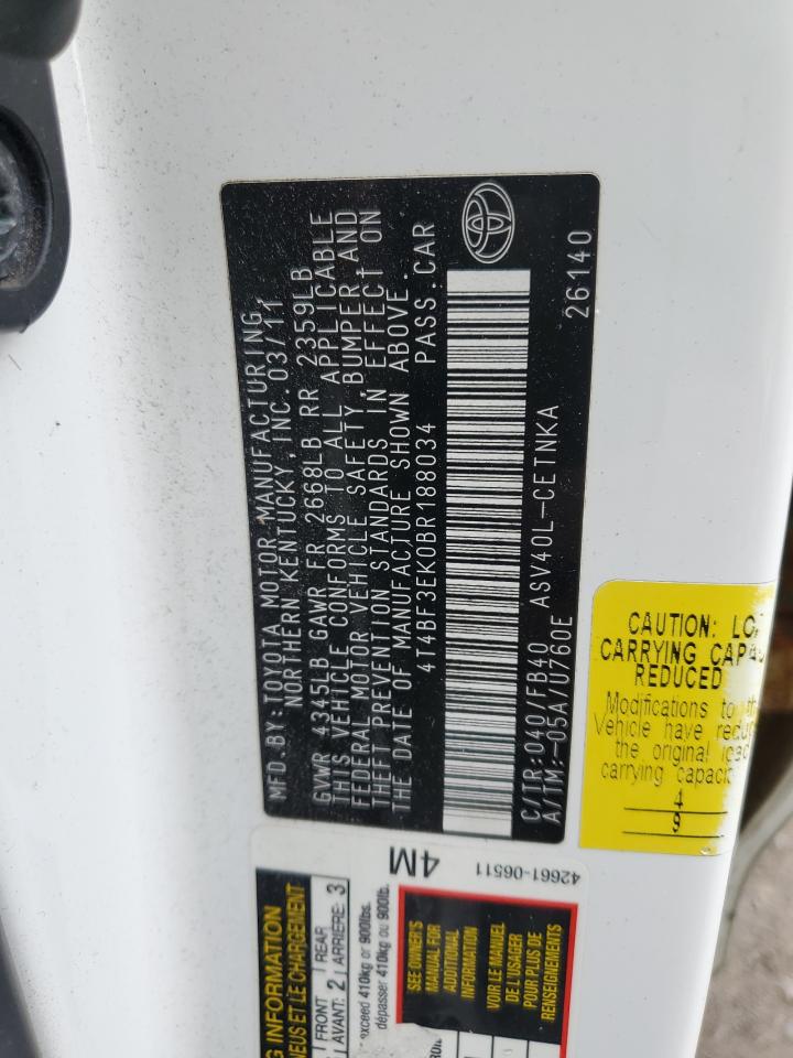 TOYOTA CAMRY 2011 VIN 4T4BF3EK0BR188034 photo 12