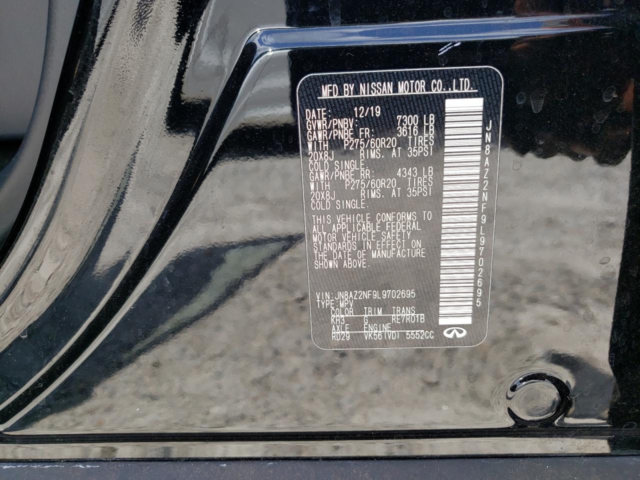 2020 Infiniti Qx80 Luxe VIN: JN8AZ2NF9L9702695 Lot: 60690735