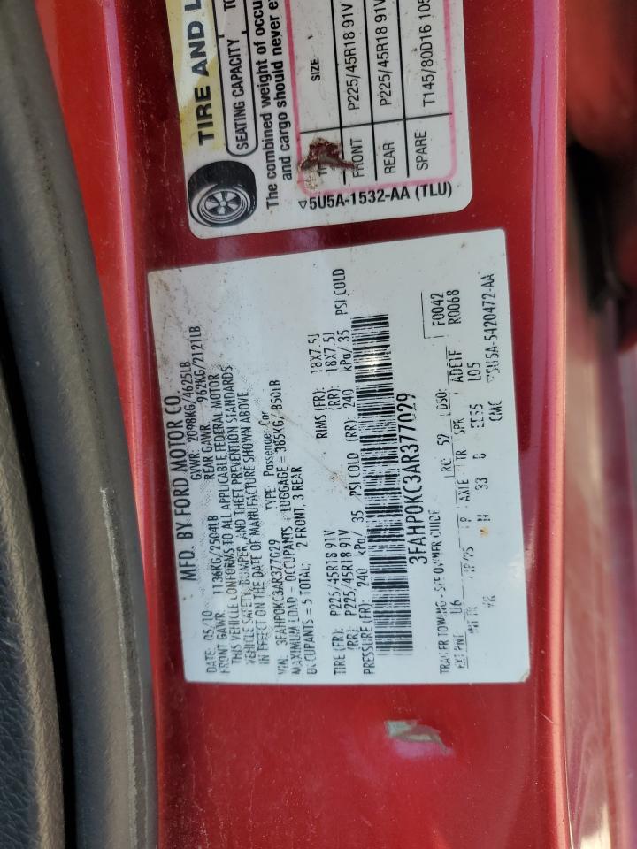 2010 Ford Fusion Sport VIN: 3FAHP0KC3AR377029 Lot: 60314895