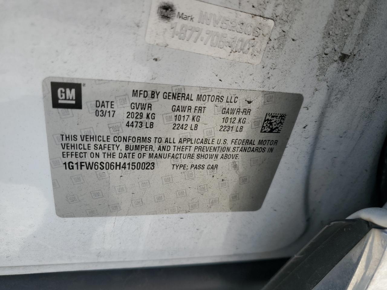 2017 Chevrolet Bolt Ev Lt VIN: 1G1FW6S06H4150023 Lot: 61847355